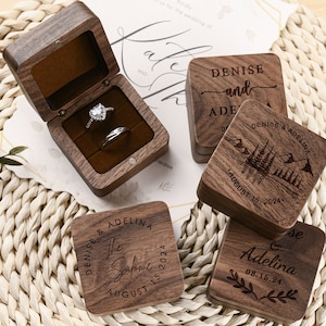 Boîte à bagues en bois gravée, Cadeau d'anniversaire, Boîte à bagues de fiançailles personnalisée, Boîte à bagues pour proposition, Boîte à bagues en bois pour cérémonie de mariage