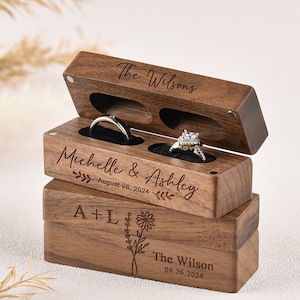 Custom Wooden Wedding Ceremony Ring Box,Personalized Engraved Engagement Ring Box,Slim Ring Bearer Box,Anniversary,Proposal Ring Box Holder