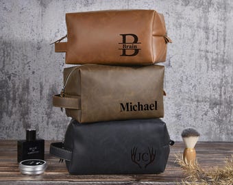 Laser Engraved Leather Dopp Kit: Personalized Toiletry Bag, Groomsmen Gift