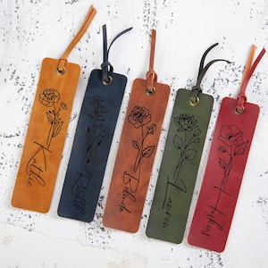 Name Bookmark with Birth Flower,Custom Leather Bookmark,Personalized Bookmark,Book Lover Birthday Gift,Reader Gift,Gift for Him,Gift for Her