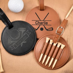 Étiquette de sac de golf, porte-sac de golf personnalisé, cadeaux de golf pour homme ou femme, étiquette de golf en cuir, accessoire de golf personnalisé, sac de golf gravé pour papa