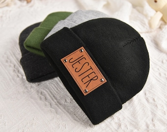 Custom Newborn Beanie Hat,Unisex Toddler Winter Hat,Engraved Name Patch,Personalized Infant Knitted Beanie,Kids Name Hat,Baby Christmas Gift