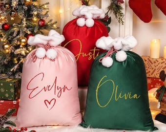 Personalized Velvet Santa Sack, Large Burgundy Custom Xmas Gift Bag, Christmas Surprises from Santa