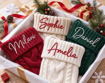 Personalized Knitted Christmas Stocking: Embroidered Family Holiday Decor