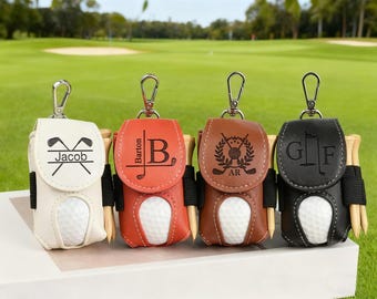 Personalized Leather Golf Ball Bag with Clip - Golf Accessories