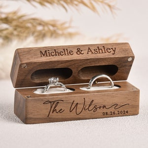 Personalized Wood Double Ring Box: Rustic Wedding Proposal