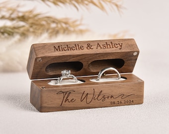 Personalized Wood Double Ring Box: Rustic Wedding Proposal