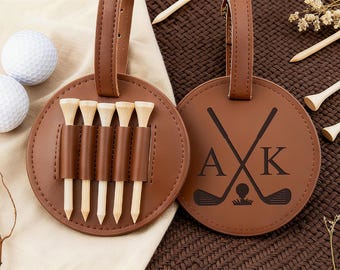 Personalized Leather Golf Bag Tag: Engraved Tee Holder, Groomsmen Gift