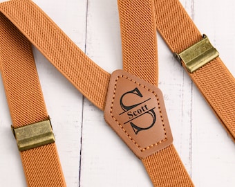 Personalized Men’s Suspenders, Groomsmen Gift, Engraved Leather Suspenders, Custom Wedding Suspenders for Best Man Gift, Groom Suspenders