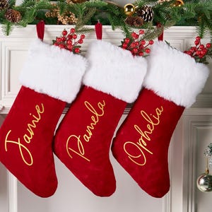 2025 Personalized Christmas Stocking,Red Plush Family Christmas Stockings,Custom Stockings With Name,Monogram Stocking,Holiday Decor Gift