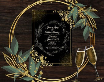 Black and Gold Wedding Invitation Template / Editable Wedding Invite / Digital Product Fully Customizable