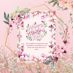 Plantilla digital de tarjeta de portada floral del Día de la Madre, Tarjeta de arreglo floral rosa para madres, Producto de Canva totalmente personalizable, Ideas de regalo