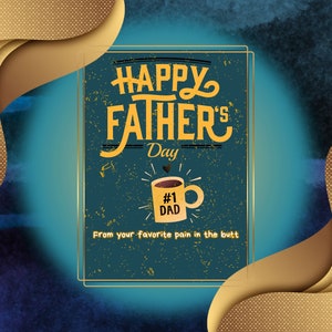 Vaderdag Cover Card Blauw en Goud Thema / Beste vader ooit Waardering voor vader Grootvader / Ouderwaardering Digitale kaart downloaden