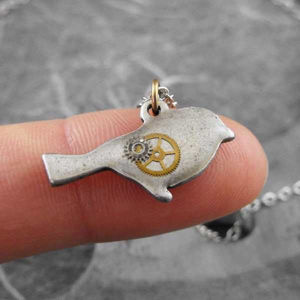 Tiny Steampunk Bird Necklace - The Little Clockwork Bird by COGnitive Creations