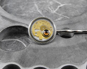 Steampunk Amber Gold Bobby Pin or Tie Clip - Song of the Amber Moon by COGnitive Creations