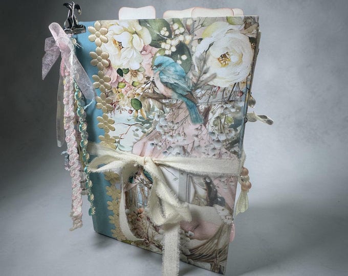 Handmade Vintage Inspired Junk Journal Blue Floral Bird Theme Beaded ...