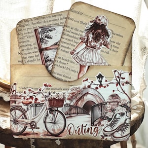 Objetos de diário de sucata. Bolso para diário com cartões de diário. Objetos de rosas. Bolso de rosas para diário de sucata.