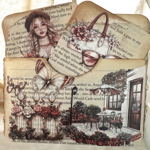 Objetos de Diário de Lixo. Bolso para diário com 2 cartões de diário. Objetos de Rosa. Série de bolsos para diário de lixo da Rose Manor.