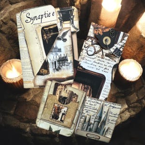Efemere ongewenste tijdschriften. 4-delige set. Minidagboek, paginamarkering, luciferboekjes en uitklapbare dagboekkaart met bedel. Harry Potter Tovenaar V.4