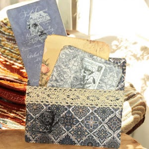 Junk Journal Ephemera.  Journal pocket with journal cards. Authentic vintage material. Boho style pockets.