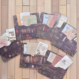 Junk Journal Ephemera. Vintage style Journal pocket with journal cards. Authentic vintage material. Book ephemera. 5 piece pocket set