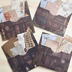 Junk Journal Ephemera. Vintage style Journal pocket with journal cards. Authentic vintage material. Book ephemera. 5 piece pocket set
