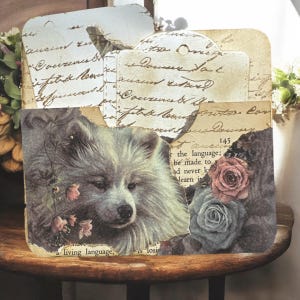 Junk Journal Ephemera. Bolso de diário com etiquetas ou cartões de diário. Tema Vintage Wolf.