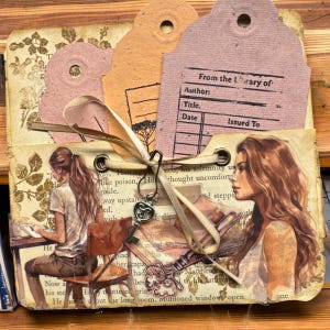 Junk Journal Ephemera. Vintage style Journal pocket with tags. Authentic vintage material.