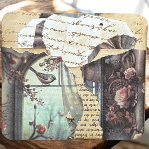 Junk Journal Ephemera. Bolso de diário com etiquetas ou cartões de diário. Tema de pássaro vintage