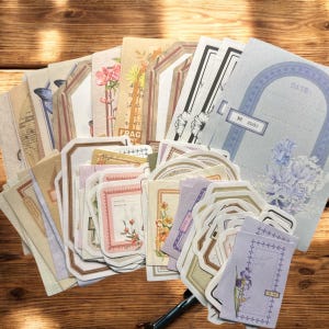 Junk Journal Ephemera. 100 pezzi. Bellissima carta in stile vintage. Tema marrone. Toni freddi vintage.