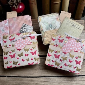 Junk Journal Ephemera. Journal pocket with journal cards. Authentic vintage material. Butterfly theme