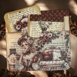 Junk Journal Ephemera. Tasca portadocumenti con etichette o schede. Splendida tasca in stile barocco.