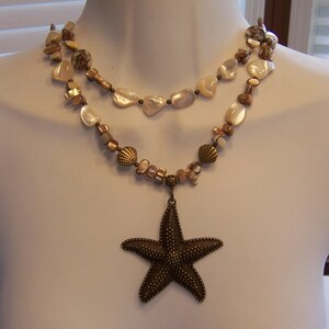 Starfish Pendant Necklace and Earring Set with Mother of Pearl 2 Strand image 2