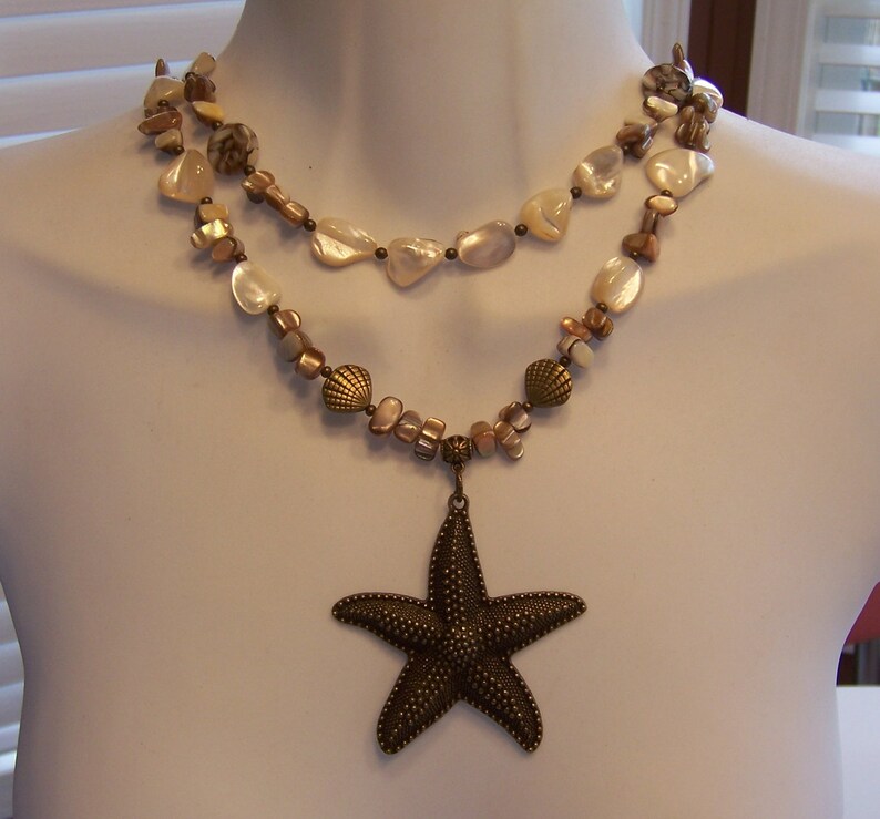 Starfish Pendant Necklace and Earring Set with Mother of Pearl 2 Strand image 2