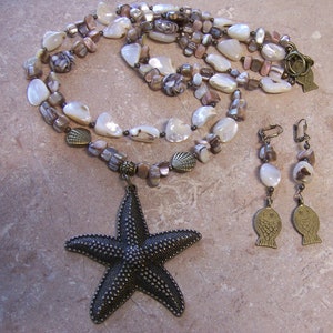 Starfish Pendant Necklace and Earring Set with Mother of Pearl 2 Strand image 3