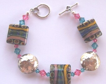 Lampwork Sterling Silver Bracelet and Earring Set