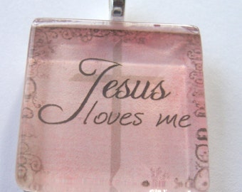 Jesus loves me Glass tile Pendant Necklace
