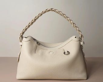 Minimalistische Leder Handtasche, Leder Henkeltasche, Schultertasche aus gekörntem Leder