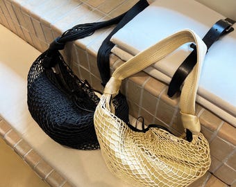 Croissant Netztasche, Häkeln Schultertasche, Sommer Strandtasche, Handgemachte Netztasche