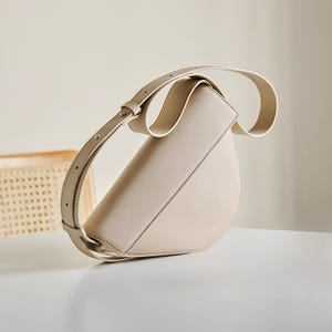 Minimal Leather Shoulder Bag, Genuine Leather Crossbody Bag, Half Moon Bag, Leather Dumpling Bag