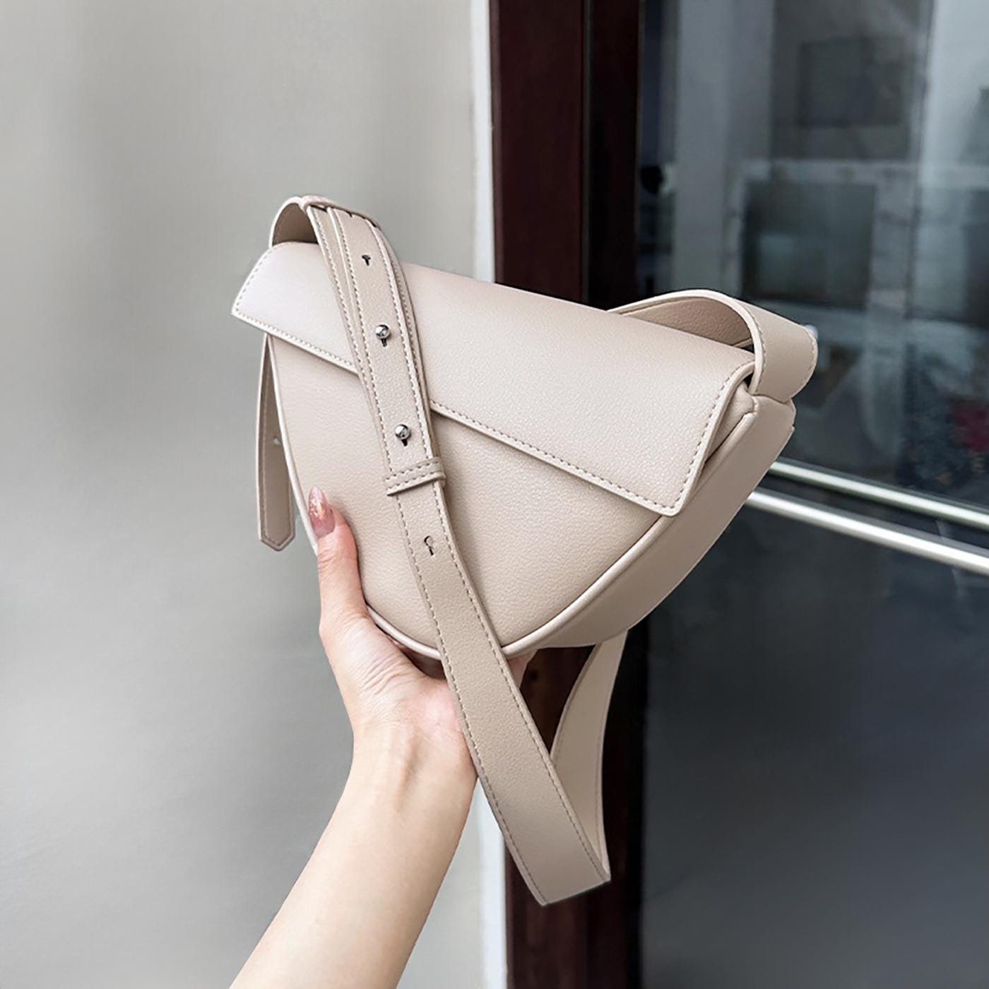Minimal Leather Shoulder Bag, Genuine Leather Crossbody Bag
