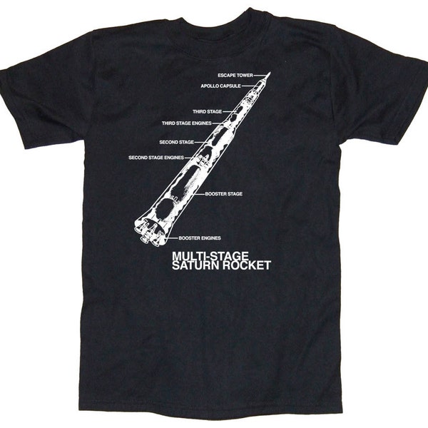 Mens SATURN V ROCKET Tshirt Science Geek Tee