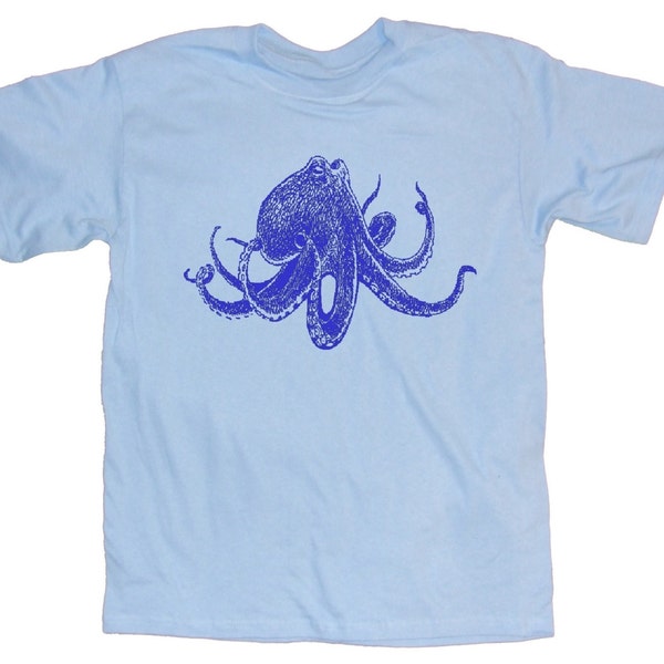 24HR SUPER SALE  SALE - Bright Blue Tonal Octopus Graphic Print Vintage Animal Illustration T-Shirt in S, M, L, XL, XXL