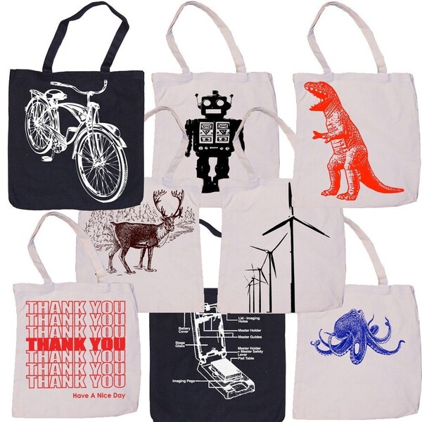 Choose ANY THREE Graphic Print Reusable Canvas Tote Bags in Our Shop Pick 3 Deal SALE