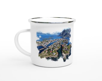 Kaffeetasse Lofoten Norwegen Tasse Campingbecher Emaillebecher Souvenir Reisetasse