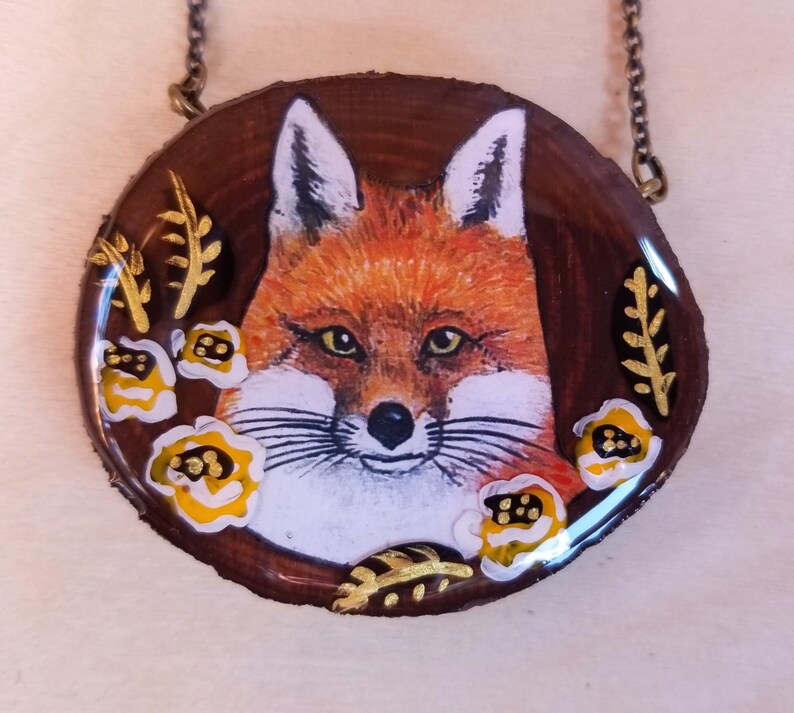 Fox layered resin hand painted pendant