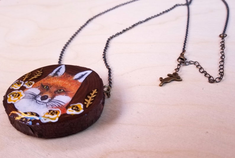 Fox layered resin hand painted pendant