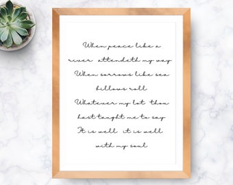 It is Well with my Soul Lyrics, Printable, Wall Art, Inspirational Quote, Beautiful, Digital Download, Multiple Sizes, Hymn, Christian