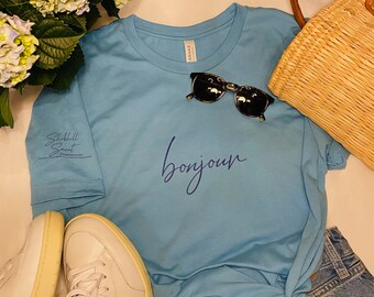 Bonjour t-shirt, Graphic tee, tops, unisex, women empower women, causal day wear, international inspo, french tshirt, Shookhill secret