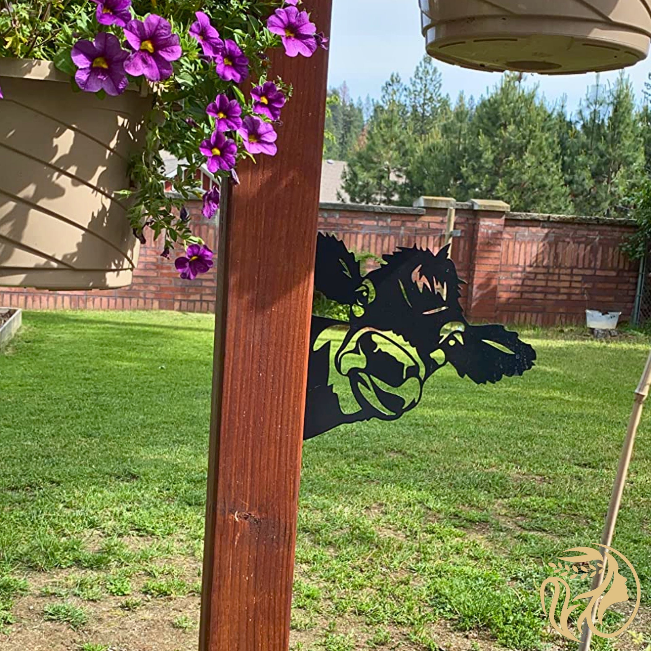 thumbnail image 2 of Peeping Cow Metal Garden Yard Art Decor Farm Cattle Iron Ornament Wall Art Tree Branch Funny Animal Black Silhouette Outdoor Fence Decor Farmhouse Fa 2 of 10